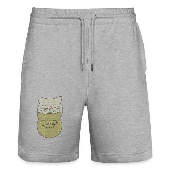 katzen zwillinge - Stanley/Stella Unisex Bio Joggingshorts Trainer  - Grau meliert - Vorne - Nik (191cm) & Marisol (170cm)