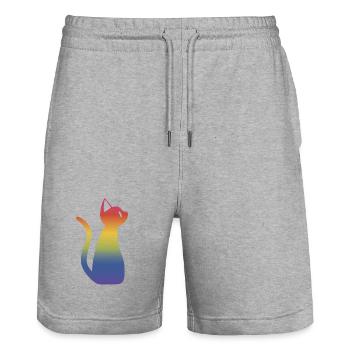 Regenbogen Katze - Stanley/Stella Unisex Bio Joggingshorts Trainer  - Grau meliert - Vorne - Nik (191cm) & Marisol (170cm)