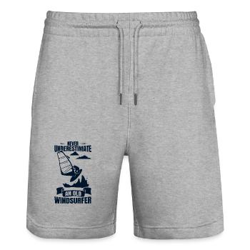 Windsurfing Grandpa - Stanley/Stella Trainer Unisex Organic Jogging Shorts - heather grey - Front - Nik (191cm) & Marisol (170cm)