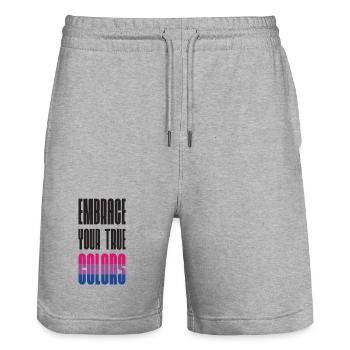 Mois de la fierté LGBT - Adoptez vos vraies couleurs - Short de jogging bio TRAINER Stanley/Stella unisexe - gris chiné - Devant - Nik (191cm) & Marisol (170cm)