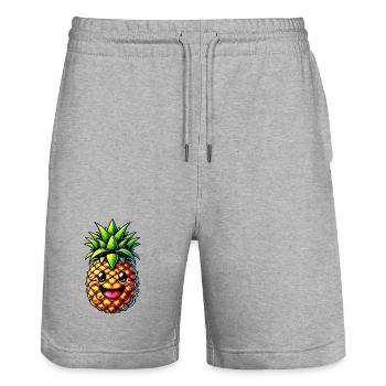 Pineapple - Stanley/Stella Trainer Unisex Organic Jogging Shorts - heather grey - Front - Nik (191cm) & Marisol (170cm)