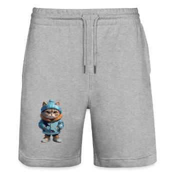 Cat Autumn Winter Outfit - Stanley/Stella Trainer Unisex Organic Jogging Shorts - heather grey - Front - Nik (191cm) & Marisol (170cm)