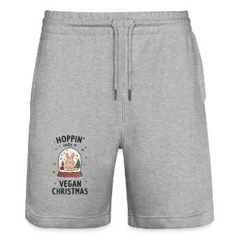 Hase Schneekugel – Hoppin’ Vegan Christmas - Stanley/Stella Unisex Bio Joggingshorts Trainer  - Grau meliert - Vorne - Nik (191cm) & Marisol (170cm)