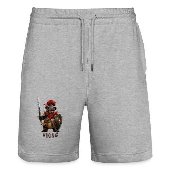 Panda en tenue viking – Dessin animé viking - Short de jogging bio TRAINER Stanley/Stella unisexe - gris chiné - Devant - Nik (191cm) & Marisol (170cm)