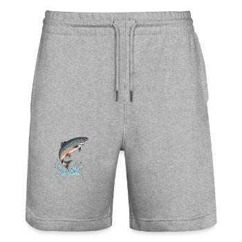 Saibling Forelle Angeln Fischen Fliegenfischen - Stanley/Stella Unisex Bio Joggingshorts Trainer  - Grau meliert - Vorne - Nik (191cm) & Marisol (170cm)
