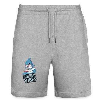 Surfing Shark - Holiday Vibes - Stanley/Stella Trainer Unisex Organic Jogging Shorts - heather grey - Front - Nik (191cm) & Marisol (170cm)