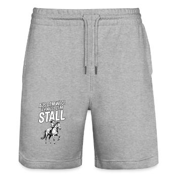 Reiten, Reiterin, Pferd, Pferdebesitzer, Reitsport - Stanley/Stella Unisex Bio Joggingshorts Trainer  - Grau meliert - Vorne - Nik (191cm) & Marisol (170cm)
