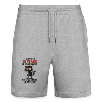 10 Year Company Anniversary Service Anniversary Work - Stanley/Stella Trainer Unisex Organic Jogging Shorts - heather grey - Front - Nik (191cm) & Marisol (170cm)