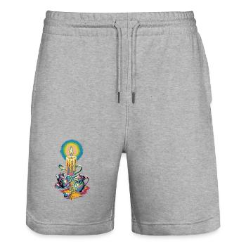 Faith Light Candle Retro Spirit Design - Short de jogging bio TRAINER Stanley/Stella unisexe - gris chiné - Devant - Nik (191cm) & Marisol (170cm)