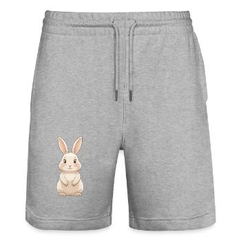 Illustration de dessin animé de lapins mignons - Short de jogging bio TRAINER Stanley/Stella unisexe - gris chiné - Devant - Nik (191cm) & Marisol (170cm)