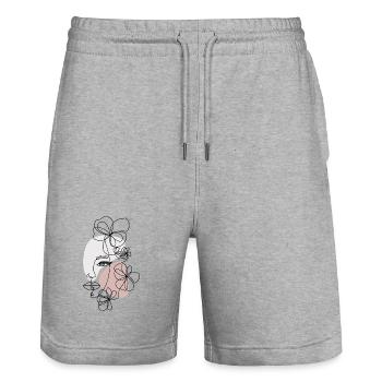 Line Art Frau mit Blumen - Minimalistische Frau - Stanley/Stella Unisex Bio Joggingshorts Trainer  - Grau meliert - Vorne - Nik (191cm) & Marisol (170cm)
