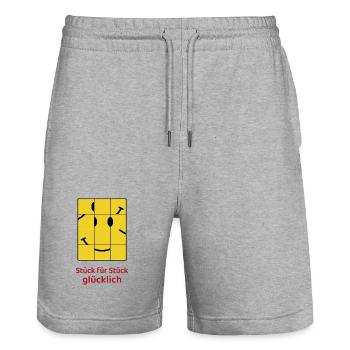 Pièce par pièce joyeuse – Puzzle Smiley - Short de jogging bio TRAINER Stanley/Stella unisexe - gris chiné - Devant - Nik (191cm) & Marisol (170cm)