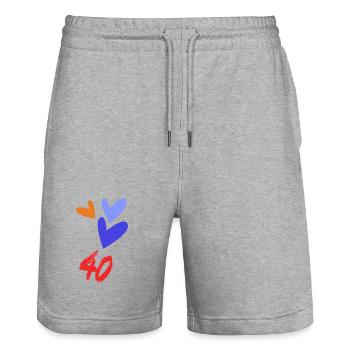 40. 40 ANS. 40e ANNIVERSAIRE. ANNIVERSAIRE 40 ANS. - Short de jogging bio TRAINER Stanley/Stella unisexe - gris chiné - Devant - Nik (191cm) & Marisol (170cm)