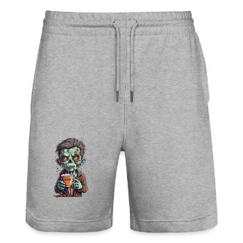 Coffee Monster - Caffeine Zombie - Morning Grouch - Stanley/Stella Trainer Unisex Organic Jogging Shorts - heather grey - Front - Nik (191cm) & Marisol (170cm)