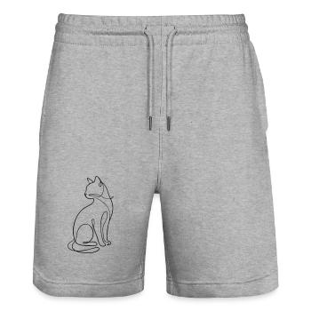 Einzeilige sitzende Katzensilhouette - Stanley/Stella Unisex Bio Joggingshorts Trainer  - Grau meliert - Vorne - Nik (191cm) & Marisol (170cm)