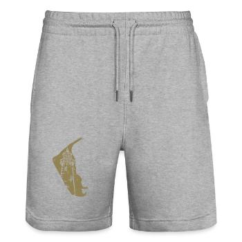 Amrum Silhouette du phare de la mer du Nord Grunge - Short de jogging bio TRAINER Stanley/Stella unisexe - gris chiné - Devant - Nik (191cm) & Marisol (170cm)