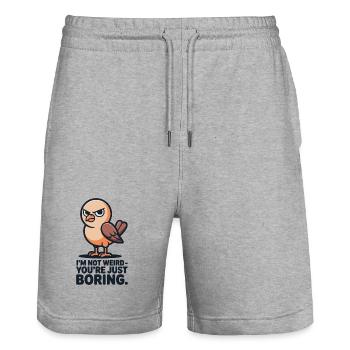 T-shirt oiseau Je ne suis pas bizarre Tu es juste ennuyeux - Short de jogging bio TRAINER Stanley/Stella unisexe - gris chiné - Devant - Nik (191cm) & Marisol (170cm)