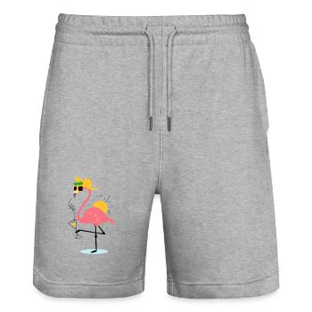 Flamingo Summer Design – Tropical vibe - Stanley/Stella Trainer Unisex Organic Jogging Shorts - heather grey - Front - Nik (191cm) & Marisol (170cm)