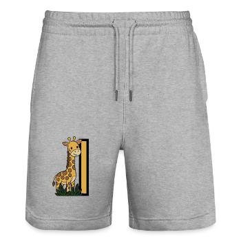 Giraffe am Pfosten – Kinderillustration - Stanley/Stella Unisex Bio Joggingshorts Trainer  - Grau meliert - Vorne - Nik (191cm) & Marisol (170cm)
