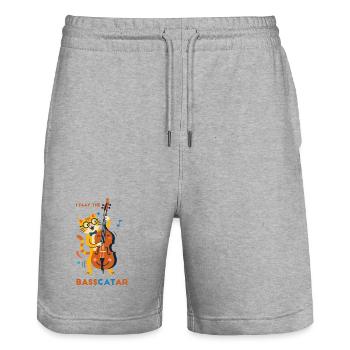 Bass-Katzen-Symphonie - Stanley/Stella Unisex Bio Joggingshorts Trainer  - Grau meliert - Vorne - Nik (191cm) & Marisol (170cm)