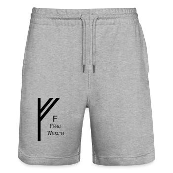 Fehu Rune Complete Black – Viking Futhark - Stanley/Stella Trainer Unisex Organic Jogging Shorts - heather grey - Front - Nik (191cm) & Marisol (170cm)