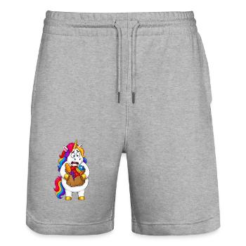 Clumsy Unicorn Grocery Bag Disaster - Stanley/Stella Trainer Unisex Organic Jogging Shorts - heather grey - Front - Nik (191cm) & Marisol (170cm)