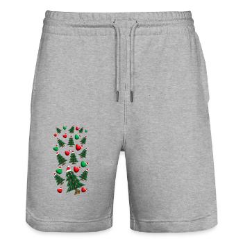 Weihnachtsbäume mit Herzen und Weihnachtsmützen. - Stanley/Stella Unisex Bio Joggingshorts Trainer  - Grau meliert - Vorne - Nik (191cm) & Marisol (170cm)