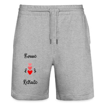 RETRAITE. BONNE RETRAITE. JOYEUSE RETRAITE - Short de jogging bio TRAINER Stanley/Stella unisexe - gris chiné - Devant - Nik (191cm) & Marisol (170cm)