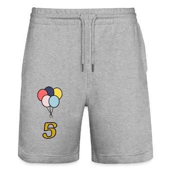 5. ANNIVERSARY. 5 YEARS. 5th ANNIVERSARY - Stanley/Stella Trainer Unisex Organic Jogging Shorts - heather grey - Front - Nik (191cm) & Marisol (170cm)