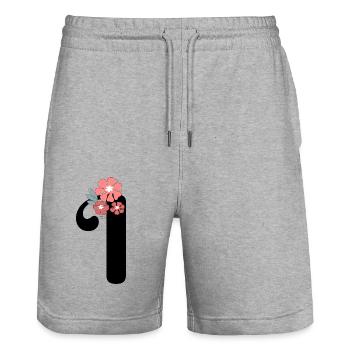Lettre i fleurs minimalistes - Short de jogging bio TRAINER Stanley/Stella unisexe - gris chiné - Devant - Nik (191cm) & Marisol (170cm)