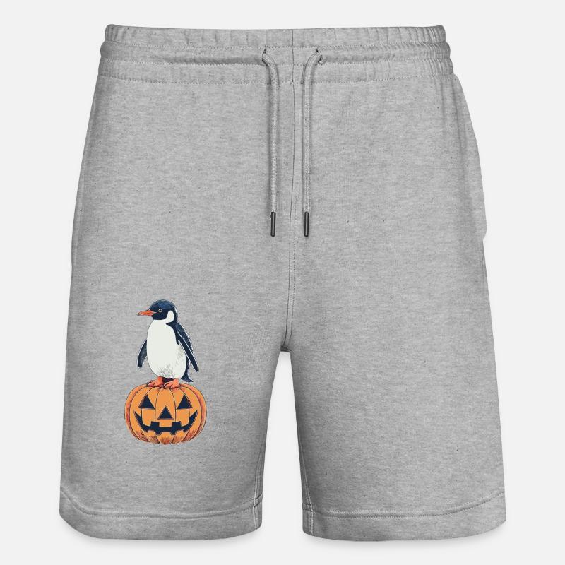 Halloween Pingouin Citrouille Design - Short de jogging bio TRAINER Stanley/Stella unisexe - gris chiné
