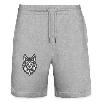 Wolf Emblem, Wolfskopf, Nordische Ikone - Stanley/Stella Unisex Bio Joggingshorts Trainer  - Grau meliert - Vorne - Nik (191cm) & Marisol (170cm)