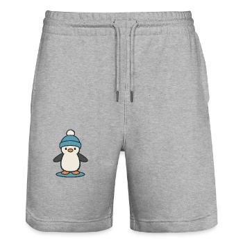 Winter penguin with blue cap – cute - Stanley/Stella Trainer Unisex Organic Jogging Shorts - heather grey - Front - Nik (191cm) & Marisol (170cm)