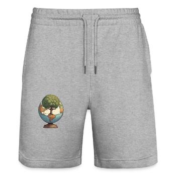 Nature Conservation and Environmental Protection: The Tree of the Earth - Stanley/Stella Trainer Unisex Organic Jogging Shorts - heather grey - Front - Nik (191cm) & Marisol (170cm)