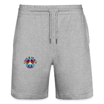 Love Peace 60s 70s Hippie Costume - Stanley/Stella Trainer Unisex Organic Jogging Shorts - heather grey - Front - Nik (191cm) & Marisol (170cm)