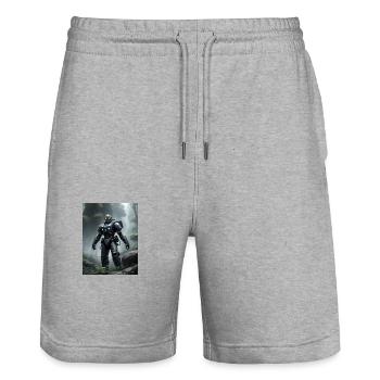 Futuristischer Astronaut auf fremden Planeten - Stanley/Stella Unisex Bio Joggingshorts Trainer  - Grau meliert - Vorne - Nik (191cm) & Marisol (170cm)