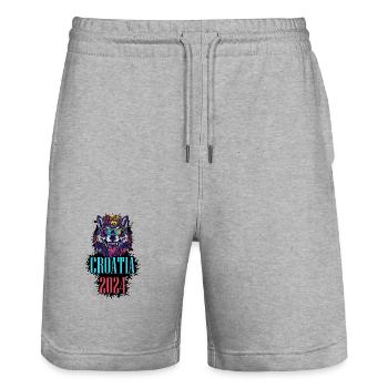 Croatia 2024 Urlaub Wolf - Stanley/Stella Unisex Bio Joggingshorts Trainer  - Grau meliert - Vorne - Nik (191cm) & Marisol (170cm)