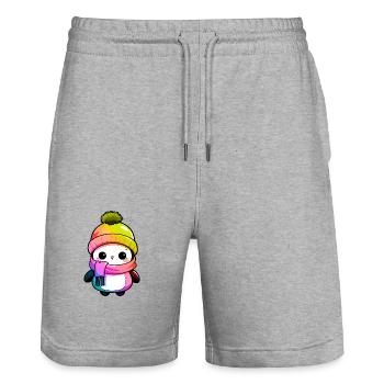 Penguin Winter Animal Colorful Comic - Stanley/Stella Trainer Unisex Organic Jogging Shorts - heather grey - Front - Nik (191cm) & Marisol (170cm)