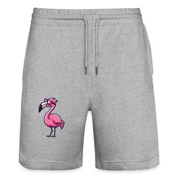 Flamant rose - Short de jogging bio TRAINER Stanley/Stella unisexe - gris chiné - Devant - Nik (191cm) & Marisol (170cm)