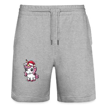Unicorn Christmas Cute - Stanley/Stella Trainer Unisex Organic Jogging Shorts - heather grey - Front - Nik (191cm) & Marisol (170cm)