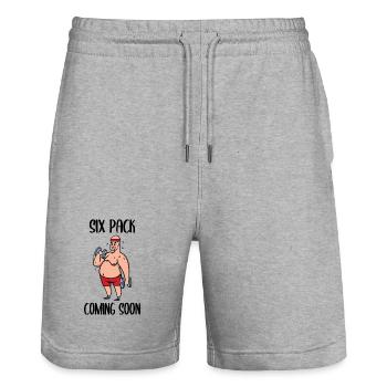 Drôles de phrases Haltère court Fitness - Short de jogging bio TRAINER Stanley/Stella unisexe - gris chiné - Devant - Nik (191cm) & Marisol (170cm)
