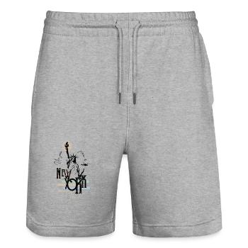 Un jour j'irai à New-York avec toi - Short de jogging bio TRAINER Stanley/Stella unisexe - gris chiné - Devant - Nik (191cm) & Marisol (170cm)
