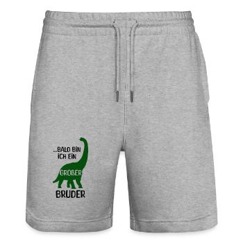 Geschwister Bruderherz Dino Stolzer Großer Bruder - Stanley/Stella Unisex Bio Joggingshorts Trainer  - Grau meliert - Vorne - Nik (191cm) & Marisol (170cm)