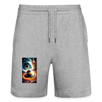 Universum mit Planet - Stanley/Stella Unisex Bio Joggingshorts Trainer  - Grau meliert - Vorne - Nik (191cm) & Marisol (170cm)