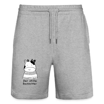 The silent observer - Stanley/Stella Trainer Unisex Organic Jogging Shorts - heather grey - Front - Nik (191cm) & Marisol (170cm)