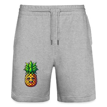 Pineapple - Stanley/Stella Trainer Unisex Organic Jogging Shorts - heather grey - Front - Nik (191cm) & Marisol (170cm)