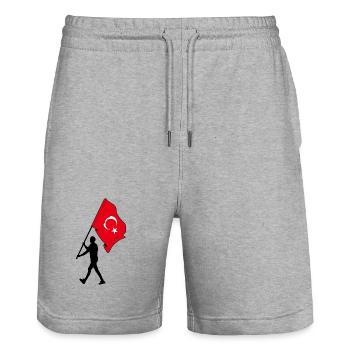 Drapeau Turquie Homme Marche - Short de jogging bio TRAINER Stanley/Stella unisexe - gris chiné - Devant - Nik (191cm) & Marisol (170cm)