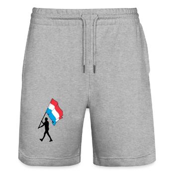 Drapeau Luxembourg homme marchant - Short de jogging bio TRAINER Stanley/Stella unisexe - gris chiné - Devant - Nik (191cm) & Marisol (170cm)