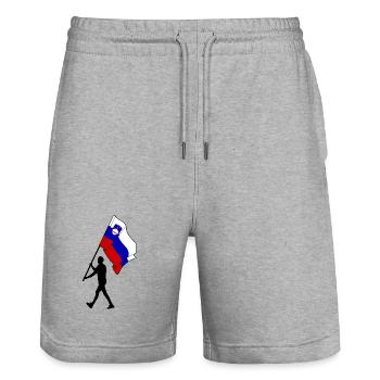 Flagge Slowenien Mann geht - Stanley/Stella Unisex Bio Joggingshorts Trainer  - Grau meliert - Vorne - Nik (191cm) & Marisol (170cm)