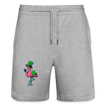 Lucky Flamingo, Funny St. Patrick's Day Design - Stanley/Stella Trainer Unisex Organic Jogging Shorts - heather grey - Front - Nik (191cm) & Marisol (170cm)